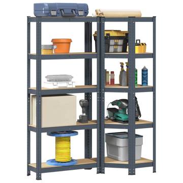 2 Piece 5-Layer Shelves Set - Anthracite Steel & Wood