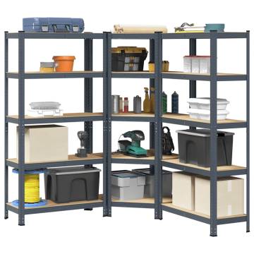 3 Piece 5-Layer Shelves Set - Anthracite Steel & Engineered Wood