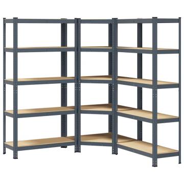 3 Piece 5-Layer Shelves Set - Anthracite Steel & Engineered Wood