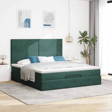 Dark Green Ottoman Bed with Mattresses - 160x200cm Velvet