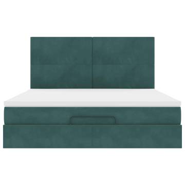 Dark Green Ottoman Bed with Mattresses - 160x200cm Velvet