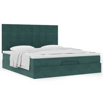 Dark Green Ottoman Bed with Mattresses 160x200cm - Hipomarket