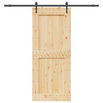 Solid Wood Pine Sliding Door with Hardware Set - 95x210 cm