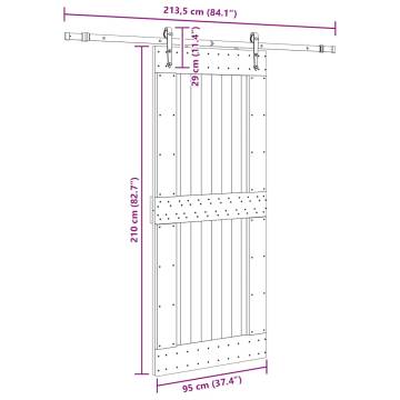 Solid Wood Pine Sliding Door with Hardware Set - 95x210 cm