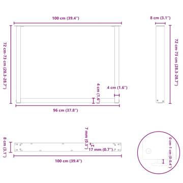 U-Shaped Coffee Table Legs - 2 pcs White Steel 100x(72-73) cm