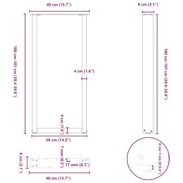 U-Shaped Coffee Table Legs - Anthracite Steel | 2 pcs 40x(100-101) cm