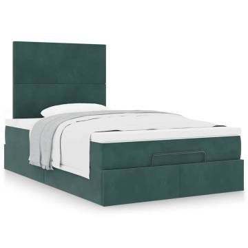 Dark Green Ottoman Bed with Mattresses | 120x200cm Velvet