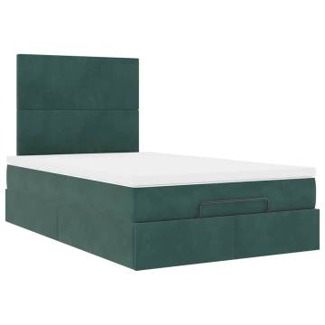 Dark Green Ottoman Bed with Mattresses | 120x200cm Velvet