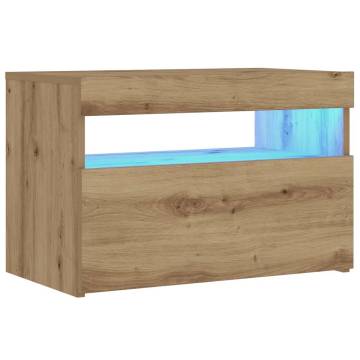 Elegant Bedside Cabinet with LED Lights - Artisan Oak