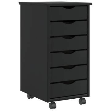 MOSS Black Rolling Cabinet with Drawers - Solid Pine Wood