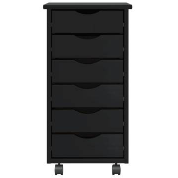 MOSS Black Rolling Cabinet with Drawers - Solid Pine Wood