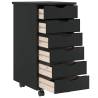 MOSS Black Rolling Cabinet with Drawers - Solid Pine Wood