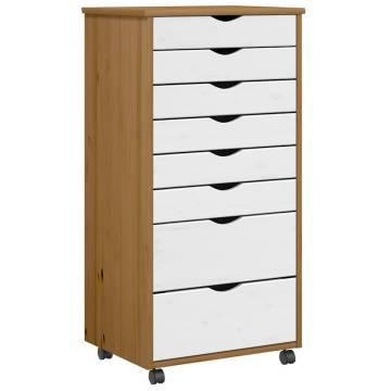 MOSS Rolling Cabinet with Drawers - Honey Brown Solid Wood