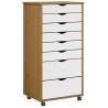 MOSS Rolling Cabinet with Drawers - Honey Brown Solid Wood