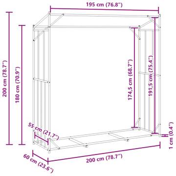 vidaxL Firewood Rack with Rain Cover - Durable Galvanised Steel