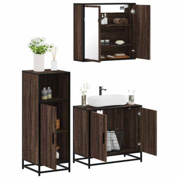 3 Piece Bathroom Furniture Set - Brown Oak Engineered Wood