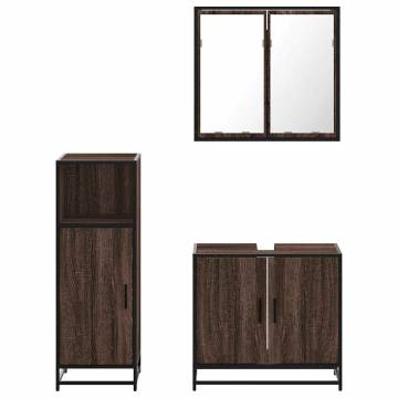 3 Piece Bathroom Furniture Set - Brown Oak Engineered Wood