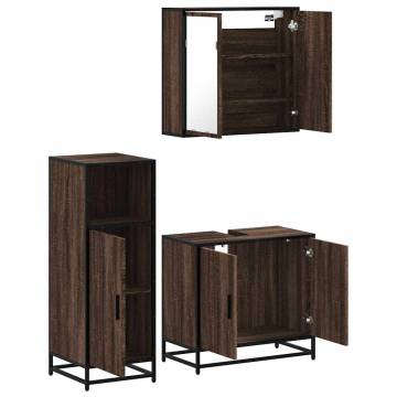 3 Piece Bathroom Furniture Set - Brown Oak Engineered Wood