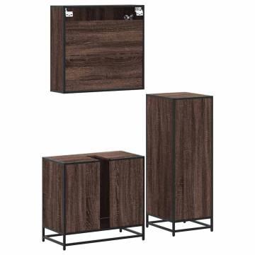 3 Piece Bathroom Furniture Set - Brown Oak Engineered Wood