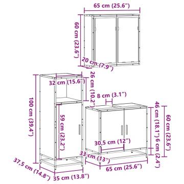 3 Piece Bathroom Furniture Set - Brown Oak Engineered Wood