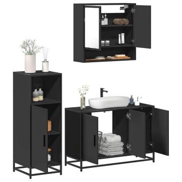 3 Piece Black Engineered Wood Bathroom Furniture Set | HipoMarket