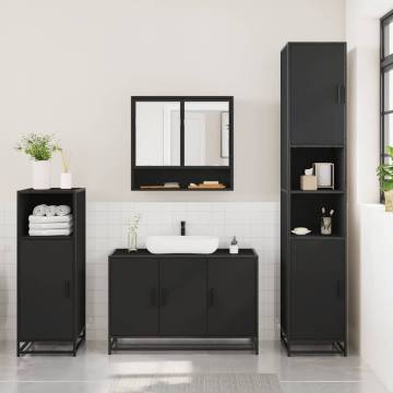 3 Piece Black Engineered Wood Bathroom Furniture Set | HipoMarket