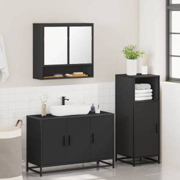 3 Piece Black Engineered Wood Bathroom Furniture Set | HipoMarket