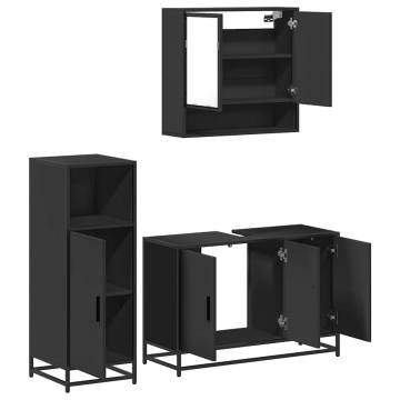 3 Piece Black Engineered Wood Bathroom Furniture Set | HipoMarket