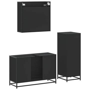 3 Piece Black Engineered Wood Bathroom Furniture Set | HipoMarket