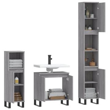 3 Piece Bathroom Cabinet Set - Grey Sonoma Engineered Wood