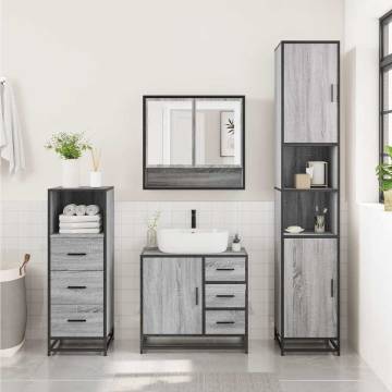 3 Piece Bathroom Furniture Set - Grey Sonoma Engineered Wood