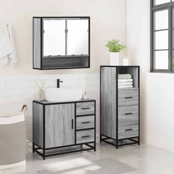 3 Piece Bathroom Furniture Set - Grey Sonoma Engineered Wood