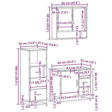 3 Piece Bathroom Furniture Set - Grey Sonoma Engineered Wood