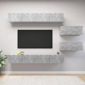 6 Piece Concrete Grey TV Cabinet Set | Stylish Storage Solution