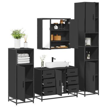 4 Piece Bathroom Furniture Set - Stylish Black Engineered Wood