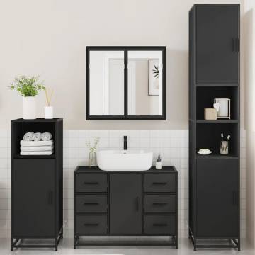 4 Piece Bathroom Furniture Set - Stylish Black Engineered Wood