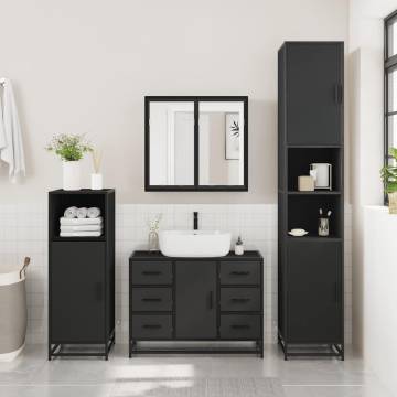 4 Piece Bathroom Furniture Set - Stylish Black Engineered Wood