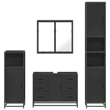 4 Piece Bathroom Furniture Set - Stylish Black Engineered Wood