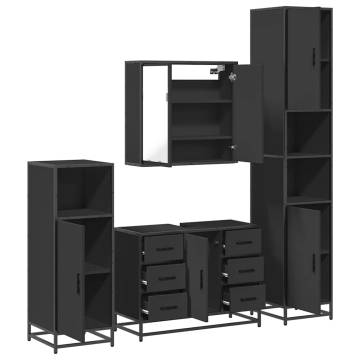 4 Piece Bathroom Furniture Set - Stylish Black Engineered Wood