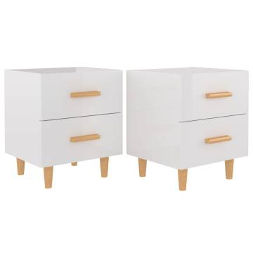 High Gloss White Bed Cabinets - 2 pcs | HipoMarket UK