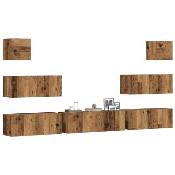 7 Piece TV Cabinet Set - Old Wood Wall-Mounted Storage