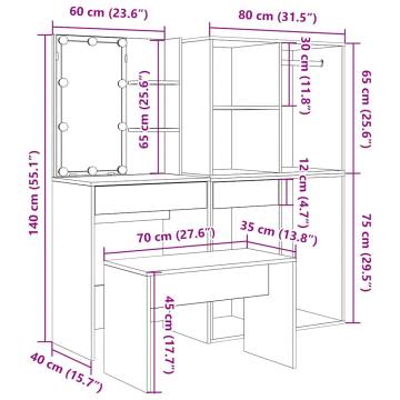 Dressing Table Set with LED | Stylish Old Wood Design | HipoMarket