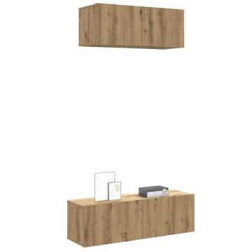 2 Piece Wall-Mounted TV Cabinet Set - Artisan Oak Finish