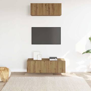 2 Piece Wall-Mounted TV Cabinet Set - Artisan Oak Finish