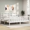 Bed Frame with Headboard White Super King Size Solid Wood Colour white Size 180 x 200 cm 