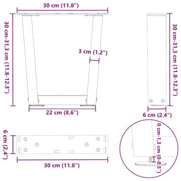 V-Shape Dining Table Legs - White Steel, 2 pcs, 30 cm