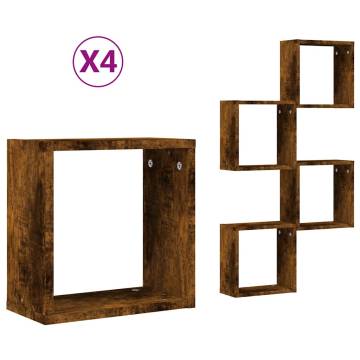 Wall Cube Shelves - 4 pcs Smoked Oak | Stylish Storage Solution