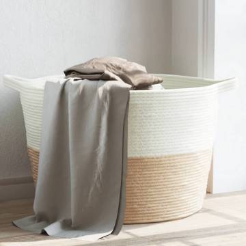 Modern Beige and White Cotton Laundry Basket Ø60x36 cm