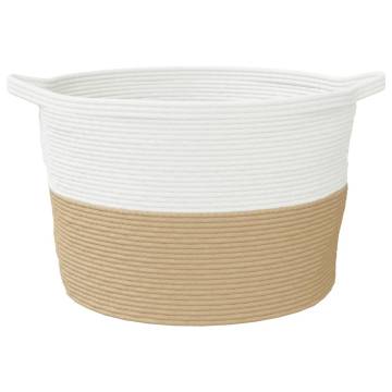 Modern Beige and White Cotton Laundry Basket Ø60x36 cm