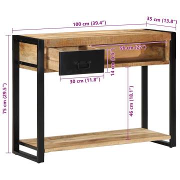 Rustic Mango Wood Console Table - 100x35x75 cm